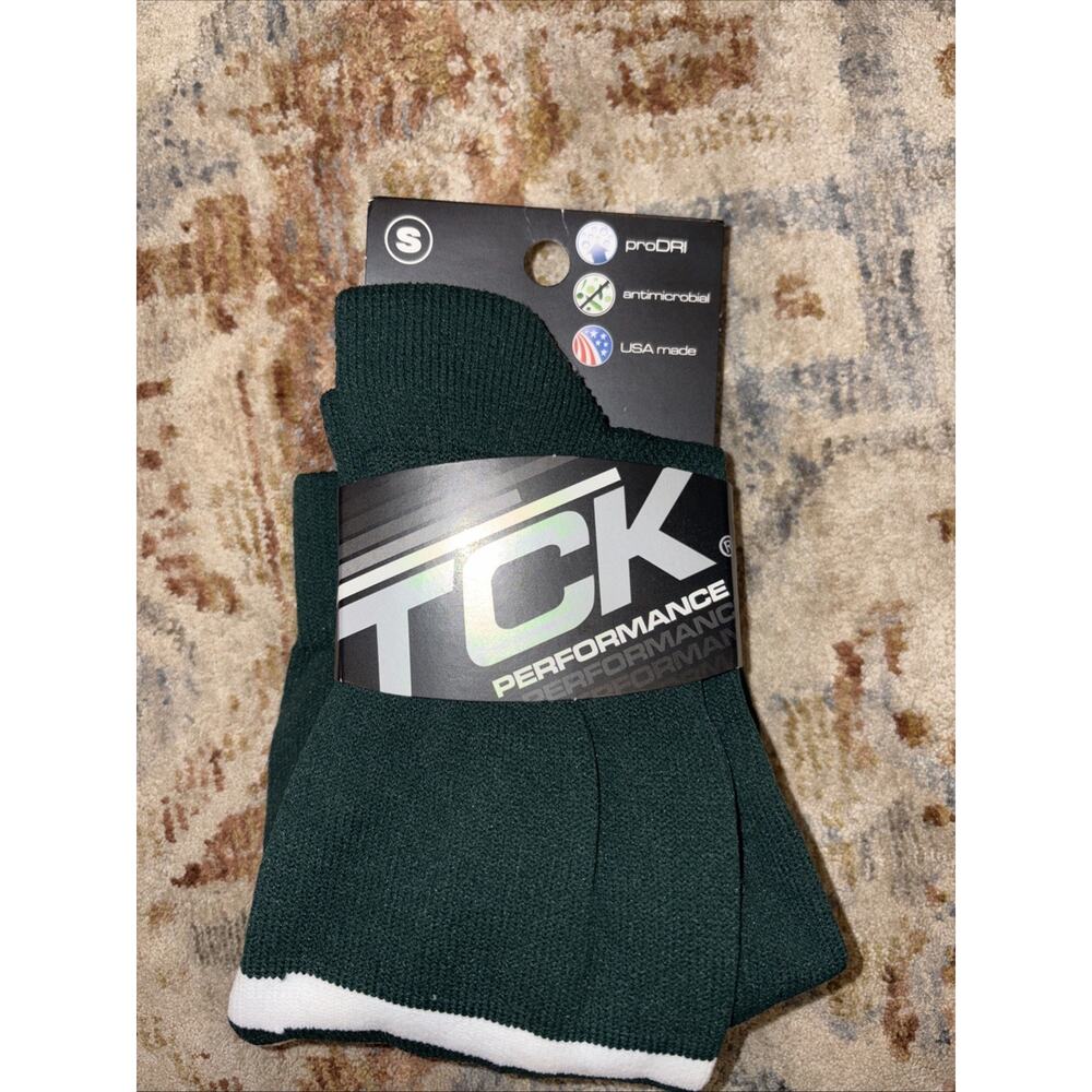 TCK Performance ProDRI Athletic Socks Small Green/White Stripes Moisture Wicking